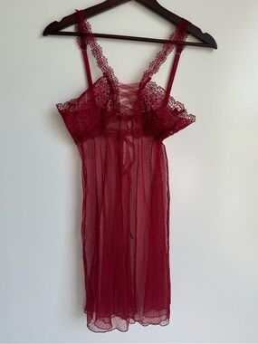 La Perla Red Lace Lingerie Satin Waist Sheer Small 2 Sexy Nighty Dress Babydoll